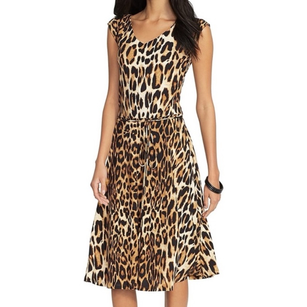 Lauren Ralph Lauren Leopard Print Black and Brown Pleated V-Neck Sundress